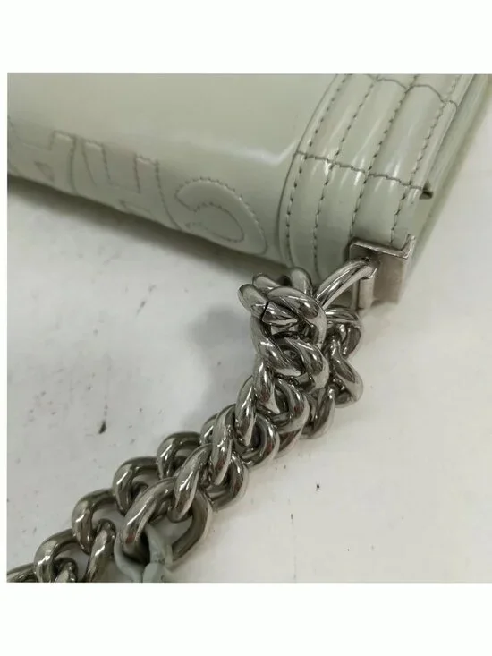 Authentic Chanel Boy Bag Mint Green Quilted Leather Flap Silver Chain CC Logo - Picture 7 of 16
